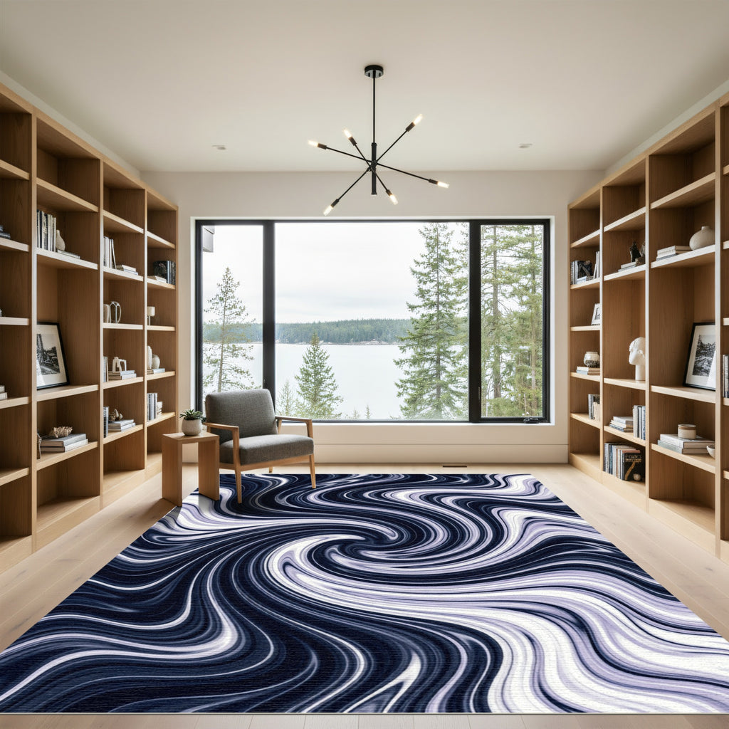 Minimalist Monochrome Swirl Abstract Wave Rug