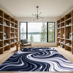 Minimalist Monochrome Swirl Abstract Wave Rug