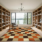 Mid Century Earth Tone Checkered Grid Rug