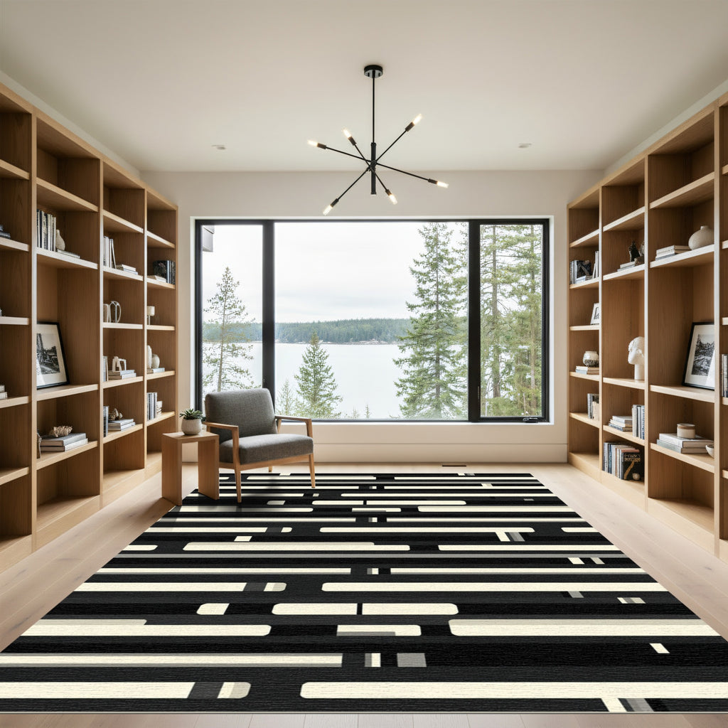 Modern Monochromatic Abstract Linear Grid Rug