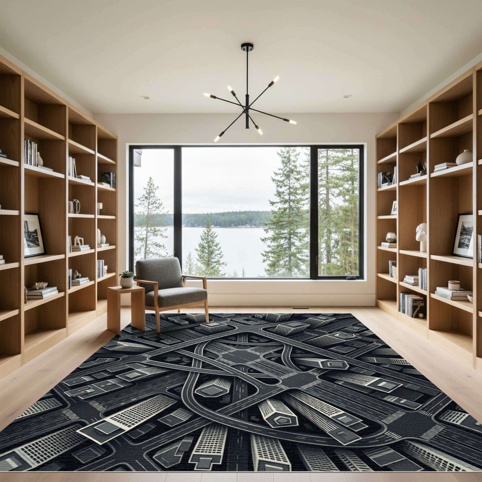 Monochrome Urban Cityscape Highway Overpass Rug