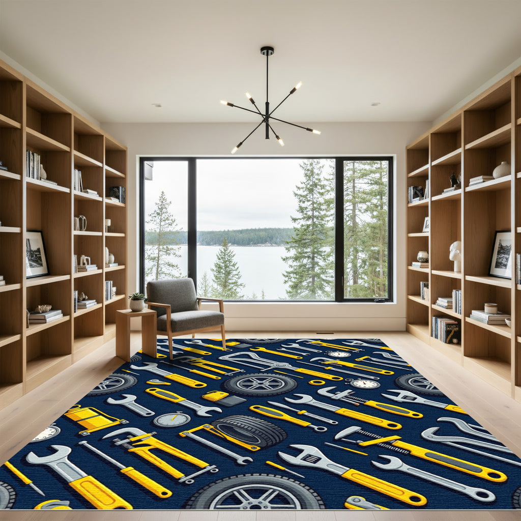 Mechanic Tool Yellow Automotive Gear Art Rug