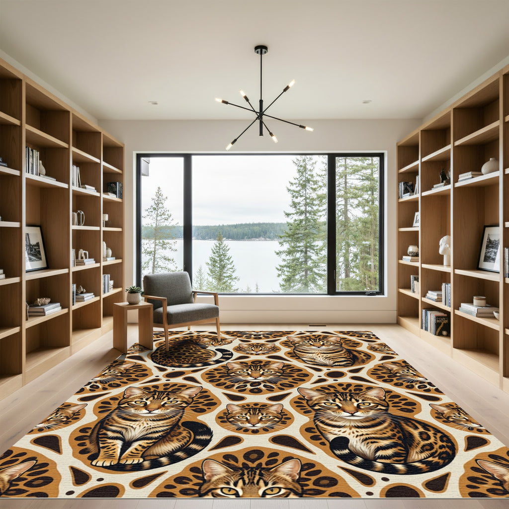 Sophisticated Bengal Cat Medallion Rug