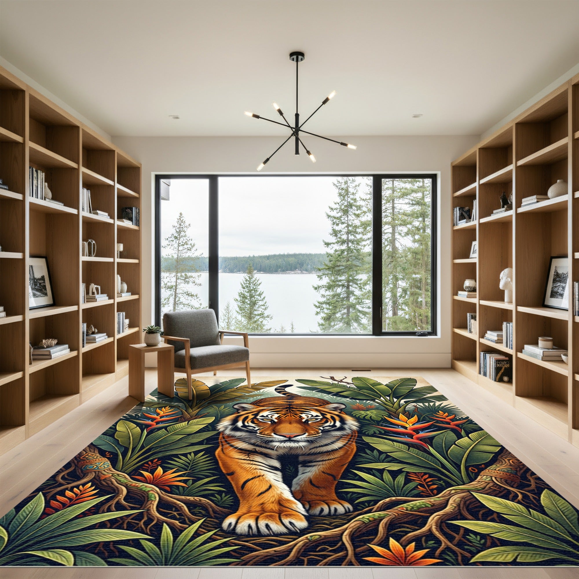 Lush Tropical Tiger Jungle Foliage Rug