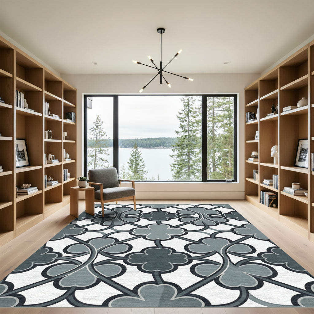 Sophisticated Slate Gray Clover Geometric Rug