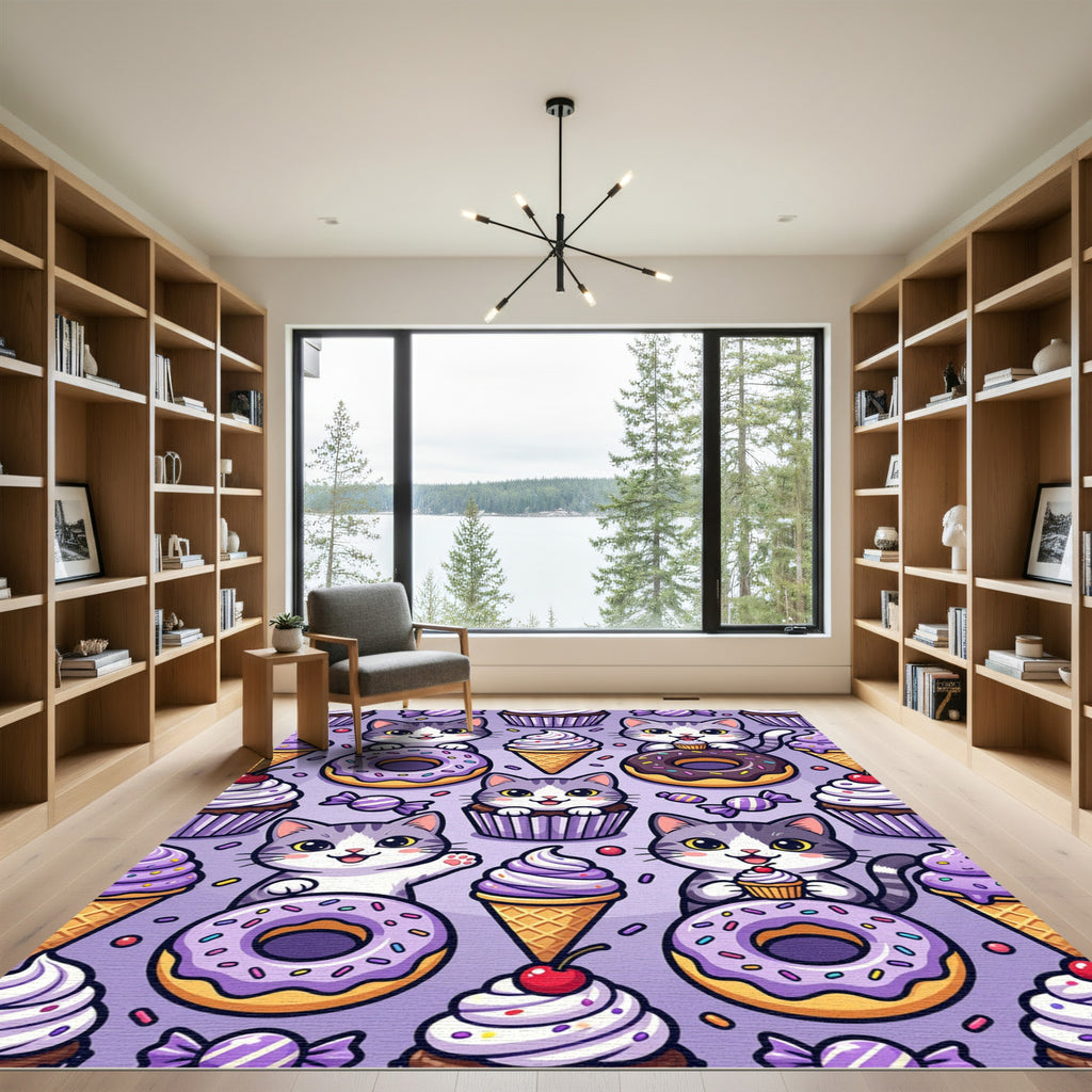 Playful Purple Kitten Treat Pattern Rug