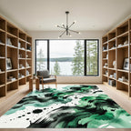 Emerald Swirl Abstract Ink Wash Rug