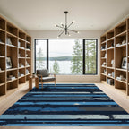 Textured Navy and Blue Linear Stripe Rug