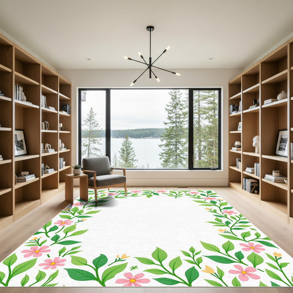 Spring Pink Flower Garden Border Rug