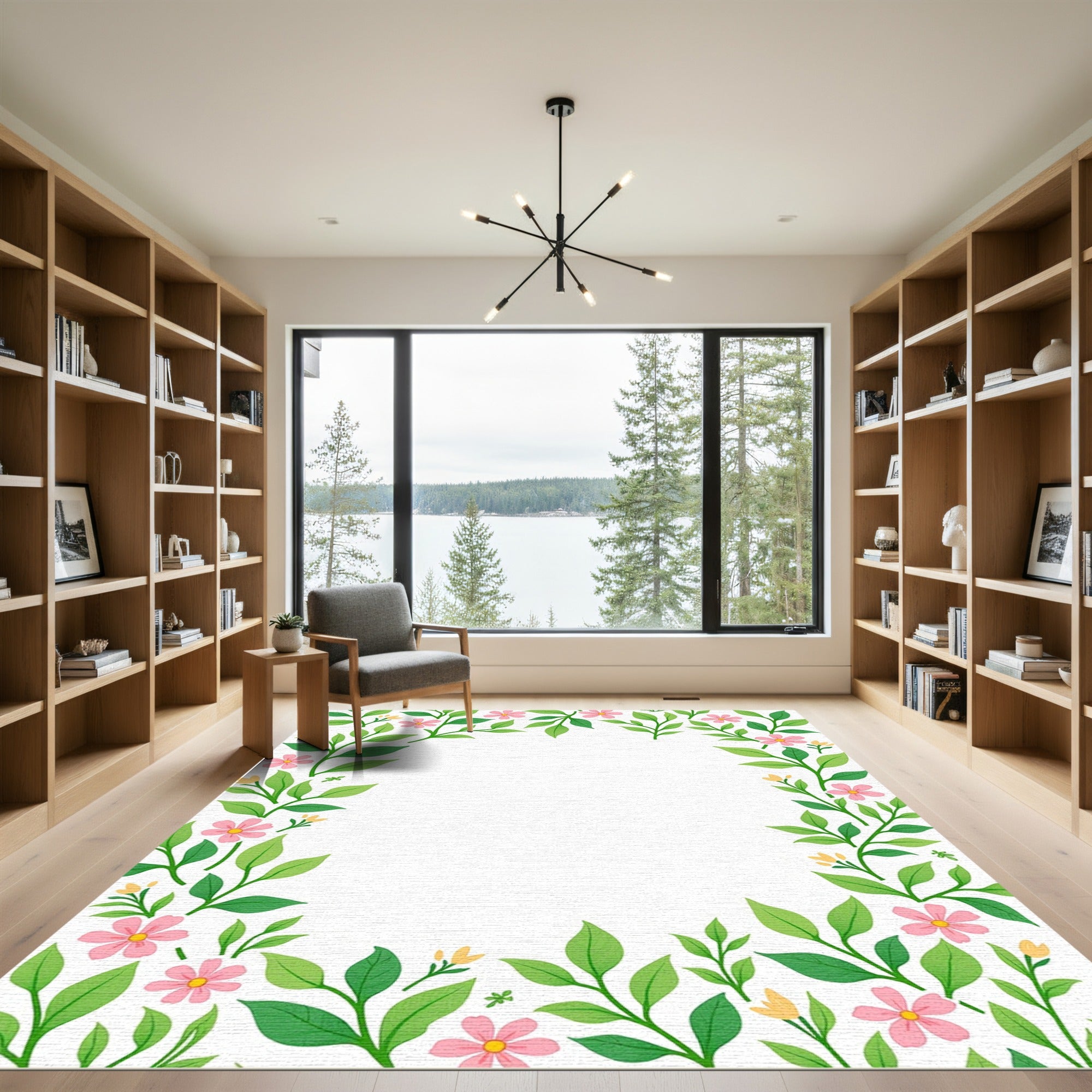 Spring Pink Flower Garden Border Rug
