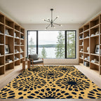 Earthy Gold Abstract Sunburst Medallion Rug