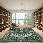 Elegant Deep Green Floral Medallion Rug