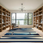 Nautical Navy Striped Lighthouse Coastal Artwork Rug