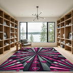 Pink And Gray Burst Heart Rug