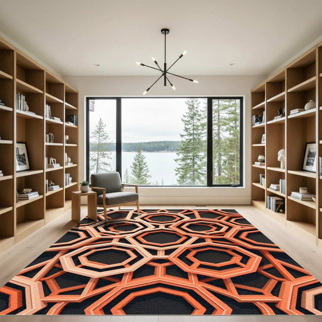 Geometric Terracotta Octagonal Interlocking Lattice Rug