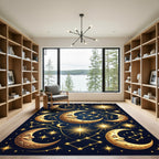 Celestial Golden Moon and Starry Sky Rug