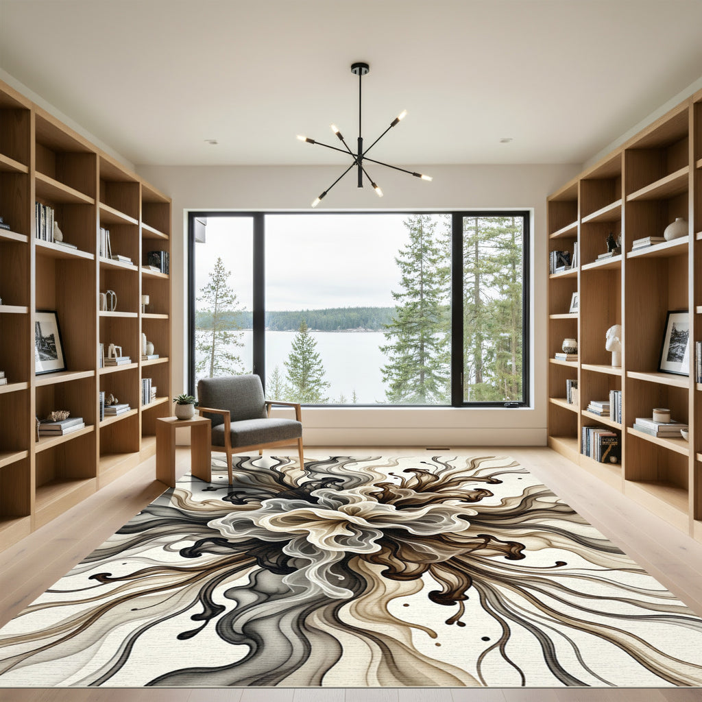 Abstract Monochrome Swirl Fluid Flow Rug