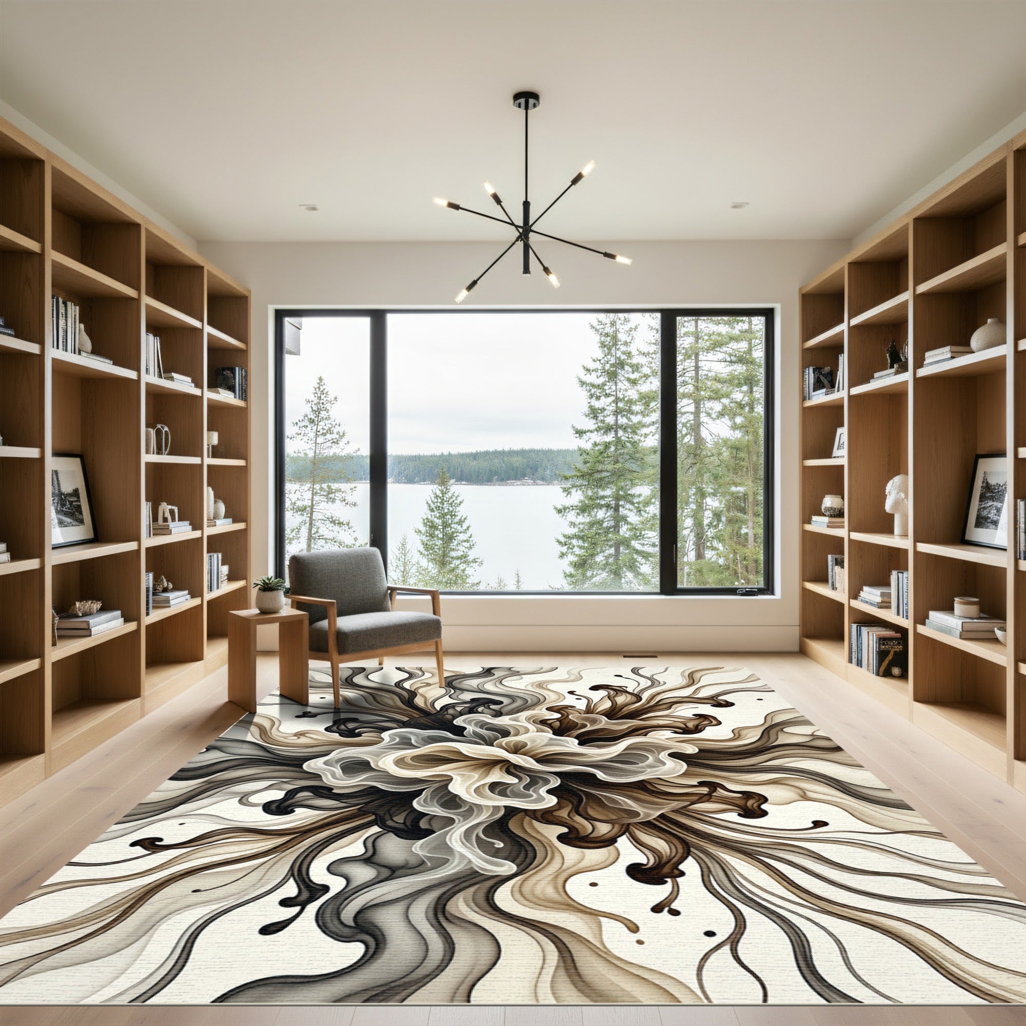 Abstract Monochrome Swirl Fluid Flow Rug