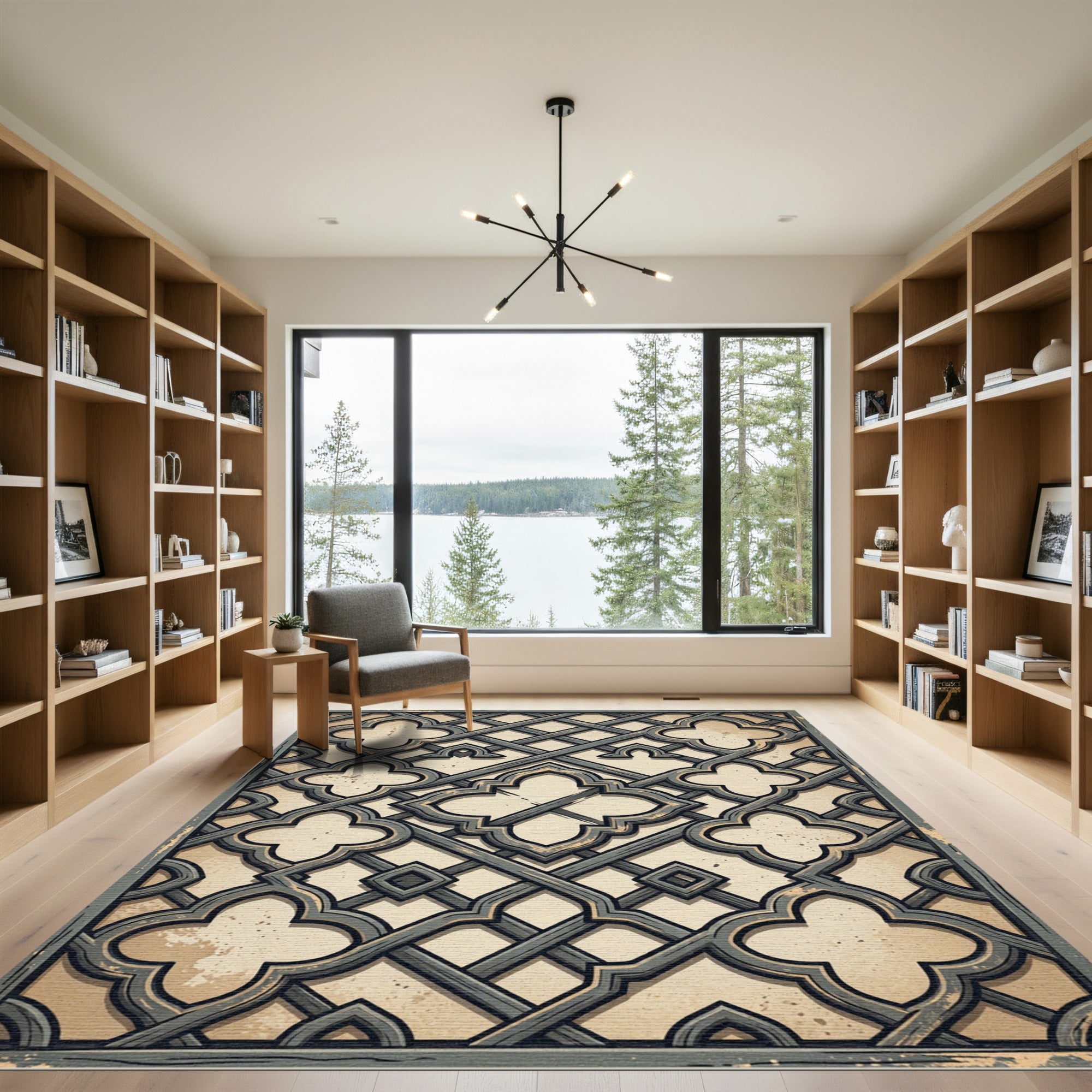 Gray Quatrefoil Lattice With Diamond Accents Rug