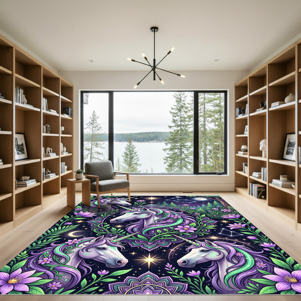Mystical Purple Unicorn Celestial Floret Garden Rug