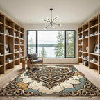 Elegant Ornate Cream Heart Scroll Rug