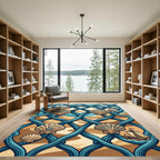 Seashell Coastal Blue Intertwined Wave Art Rug