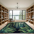 Lush Emerald Moonlit Forest Foliage Rug
