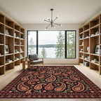 Ornate Maroon Paisley Floral Tapestry Rug