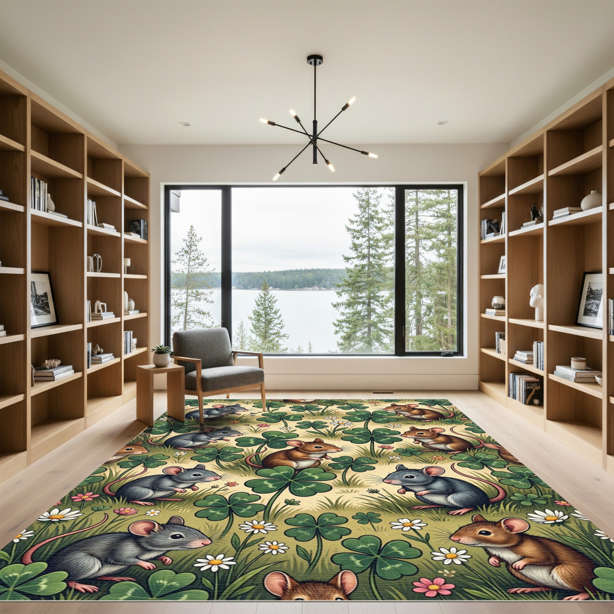 Whimsical Meadow Mice with Clover Rug