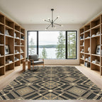 Ornate Gold Geometric Trellis Tile Rug