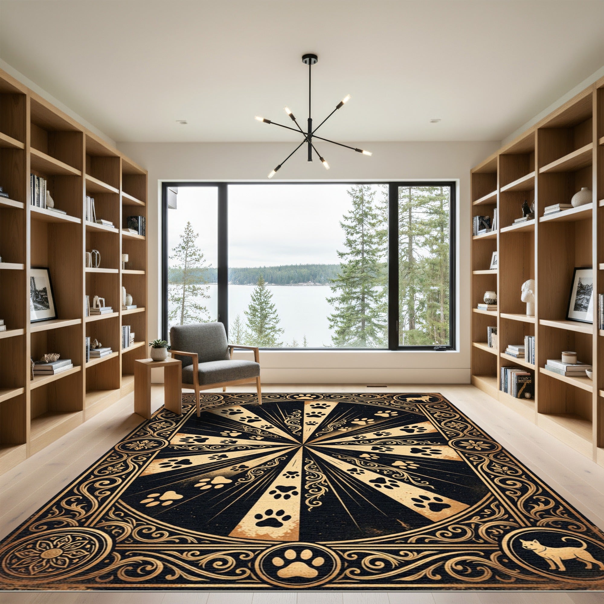 Ornate Black and Gold Paw Radiance Rug