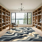Modern Abstract Gray and Beige Swirl Rug