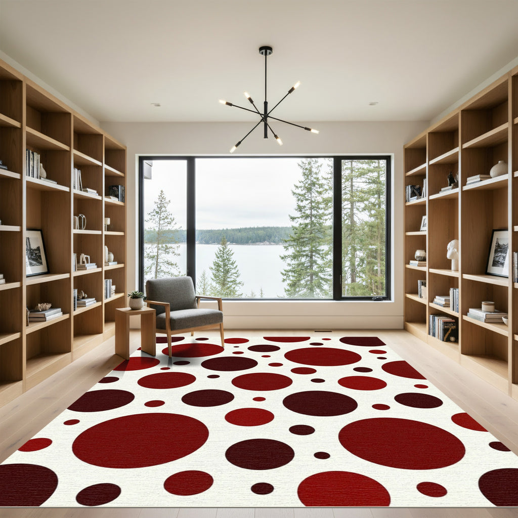 Deep Crimson Polka Dot Cluster Rug