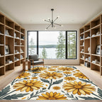 Sunny Yellow Daisy Botanical Illustration Rug