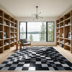 Modern Distorted Black White Checkered Rug