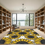 Vibrant Golden Sunflower Floral Tile Rug