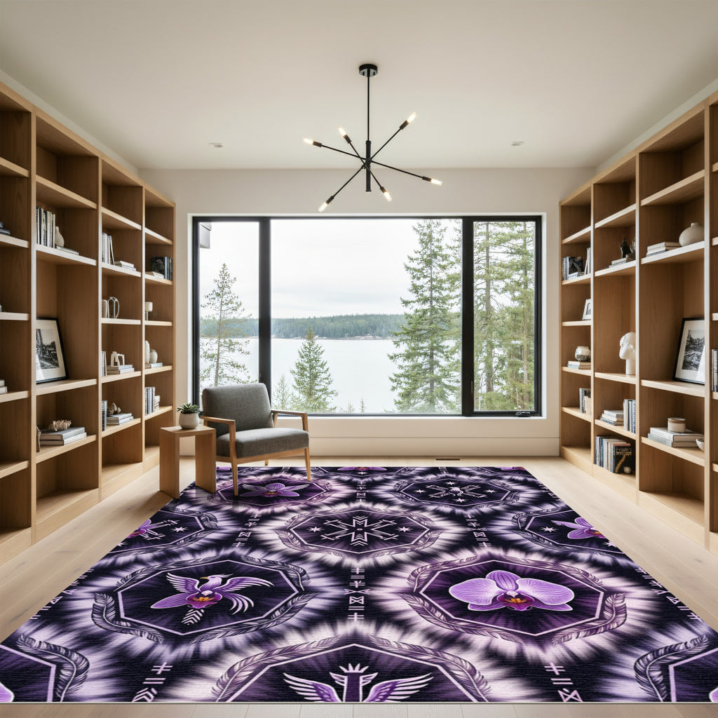 Purple Orchid Phoenix Rune Tie Dye Rug