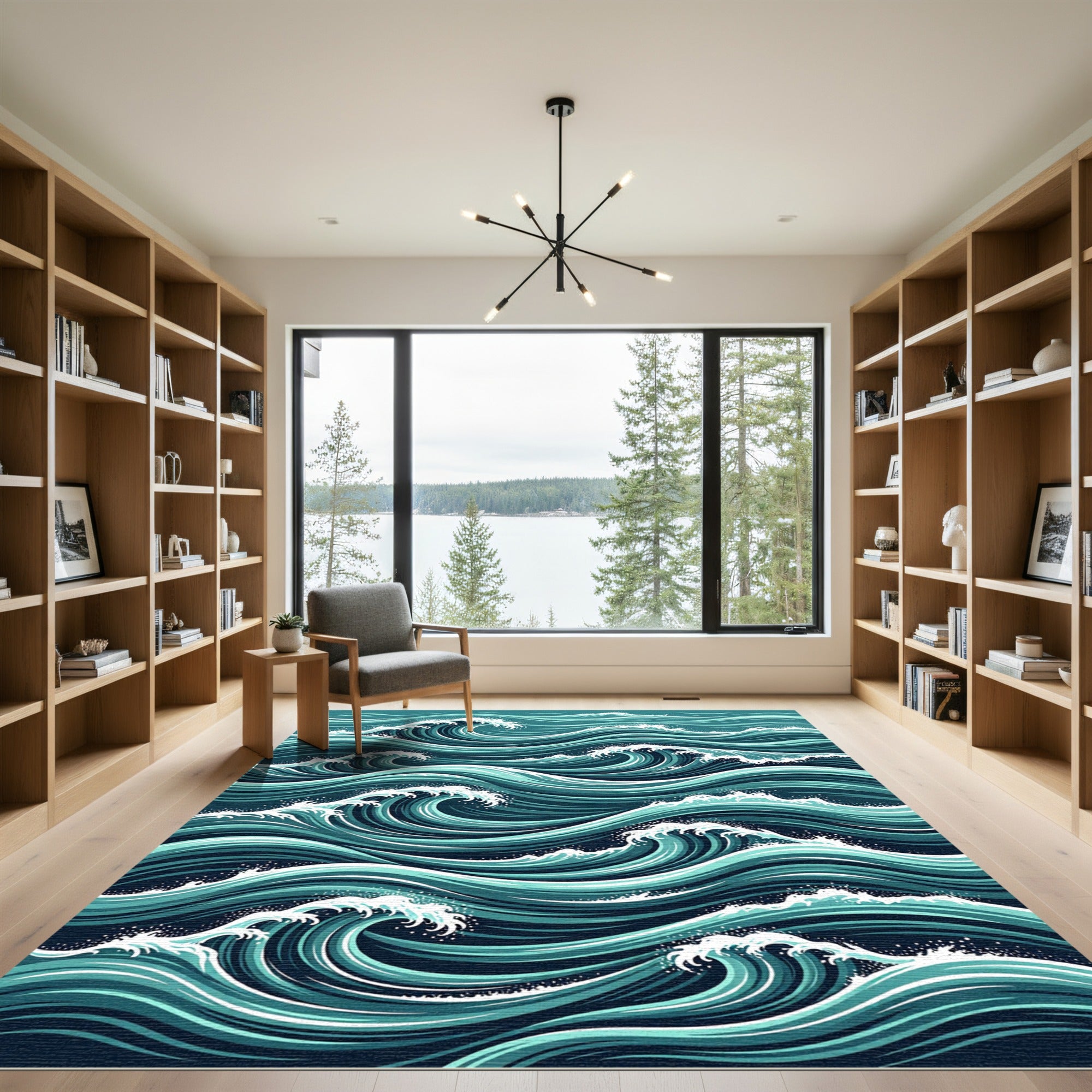 Dynamic Teal Ocean Wave Swirl Rug