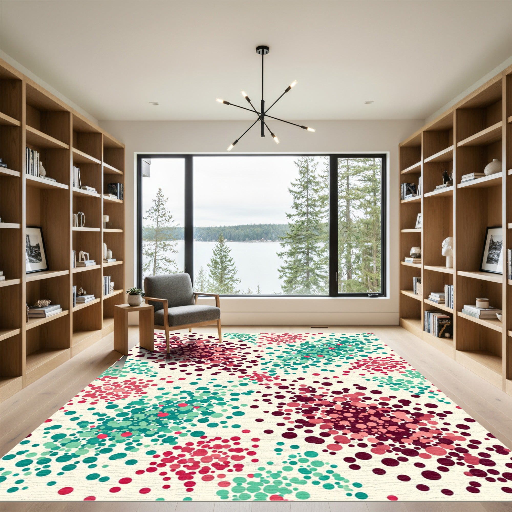 Crimson Teal Scattered Bubble Clusters Rug