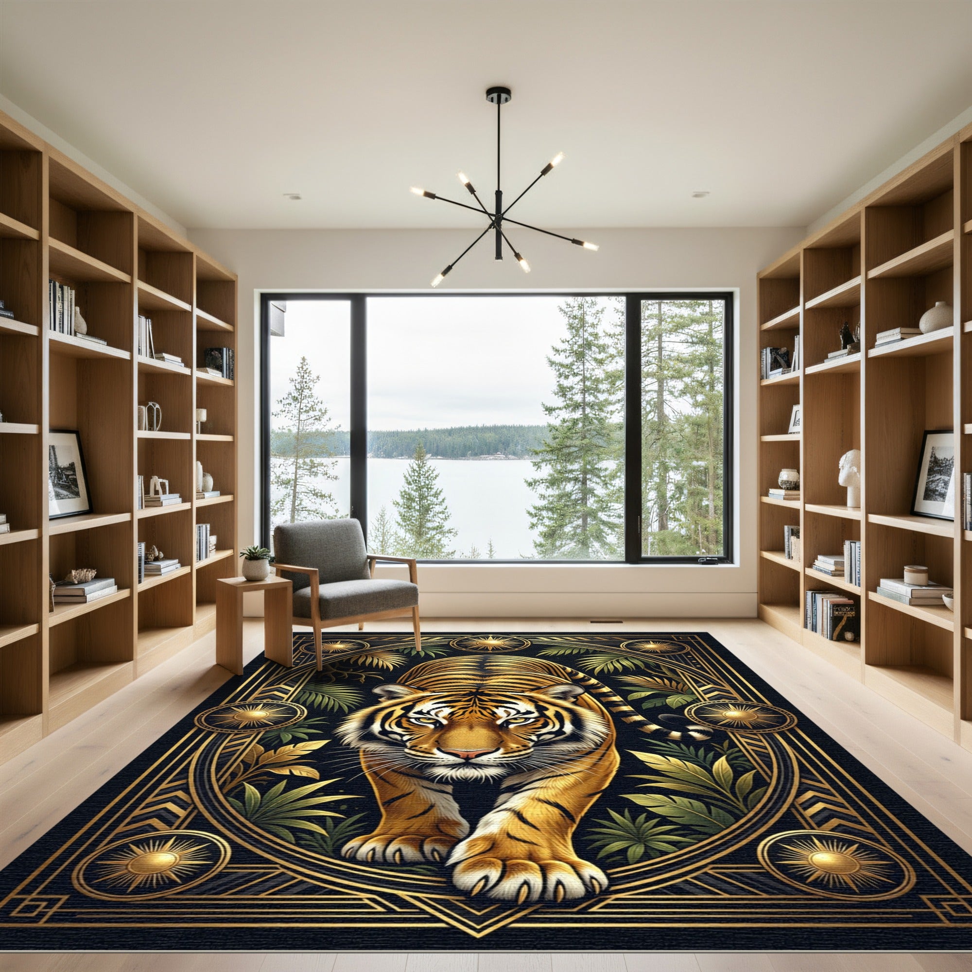 Golden Tiger Jungle Art Deco Emblem Rug