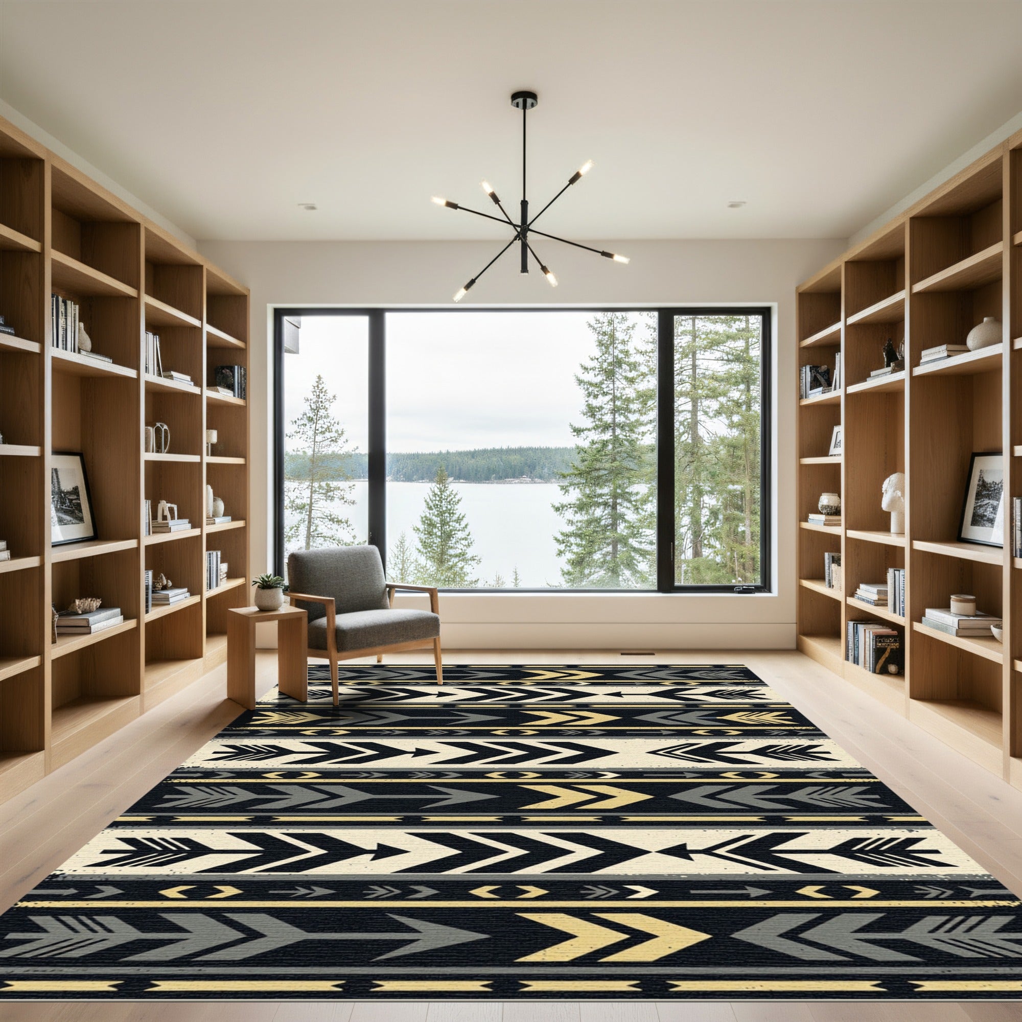 Geometric Arrow Stripe Neutral Boho Art Rug