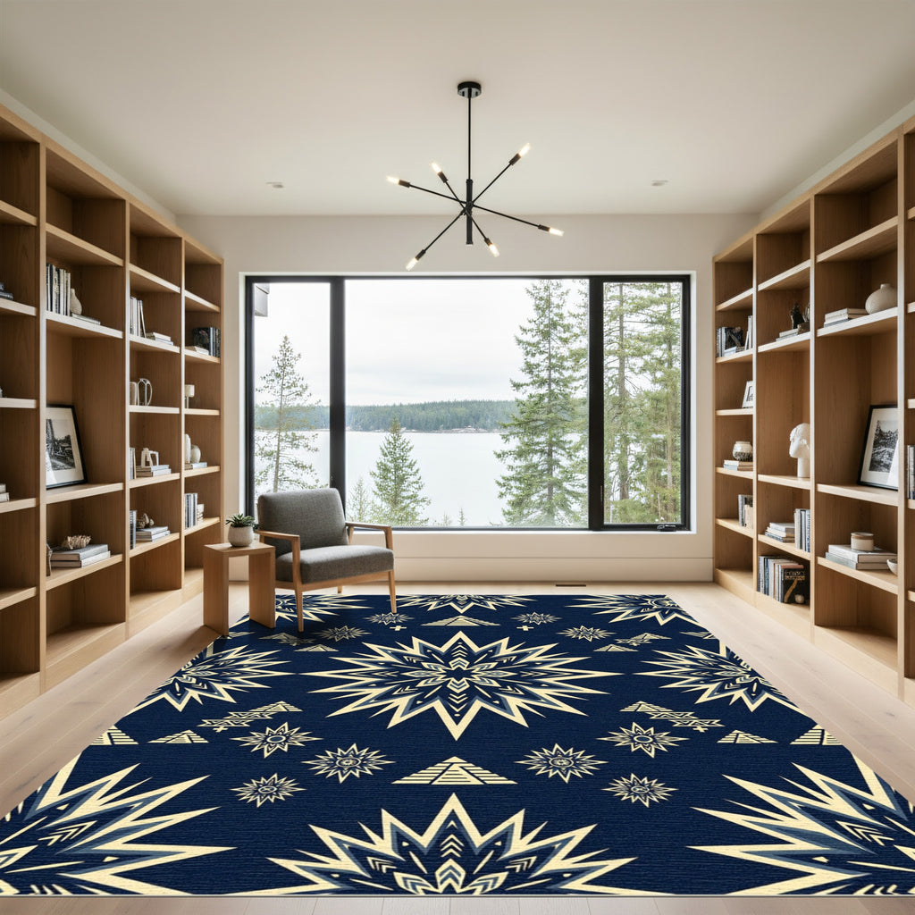 Celestial Pyramid Star Navy Gold Rug