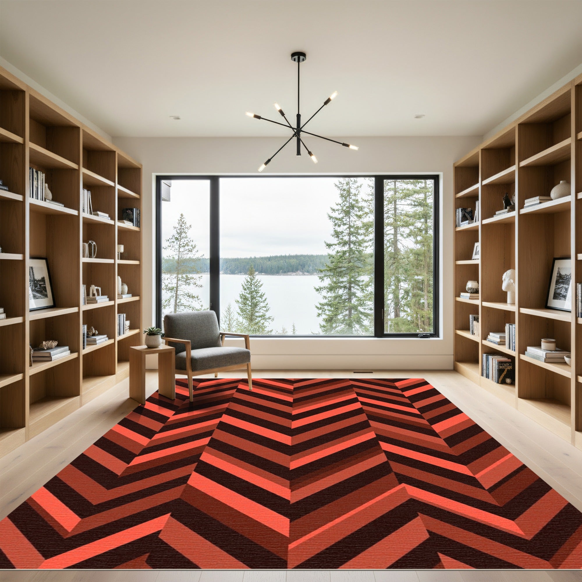 Coral Red Zigzag Chevron Rug