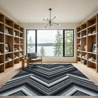 Monochromatic Angular Charcoal Geometric Chevron Rug