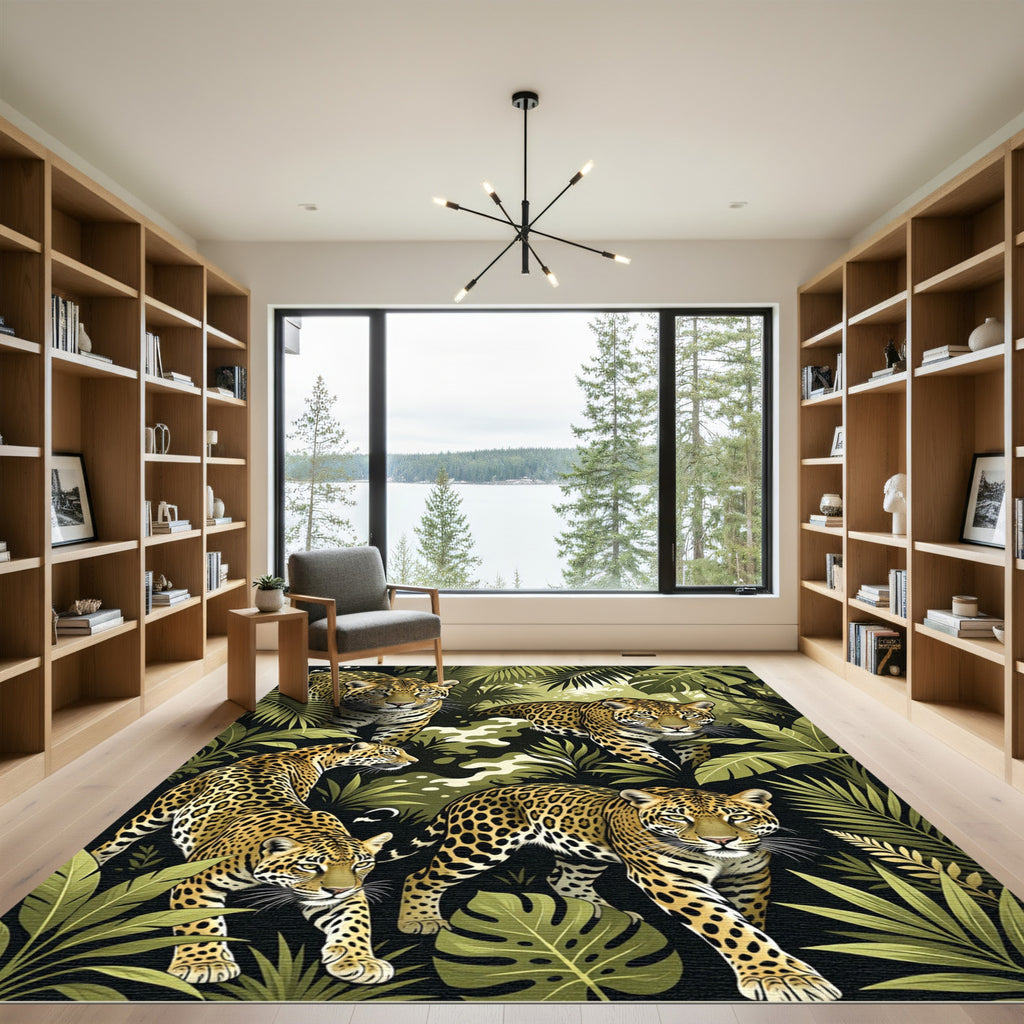 Jaguar Jungle Tropical Leopard Scene Rug