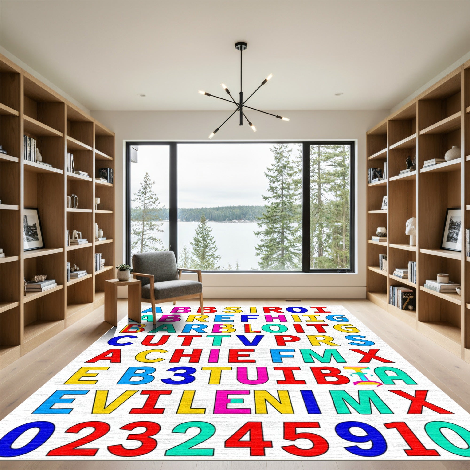 Colorful Block Alphabet Composition Rug