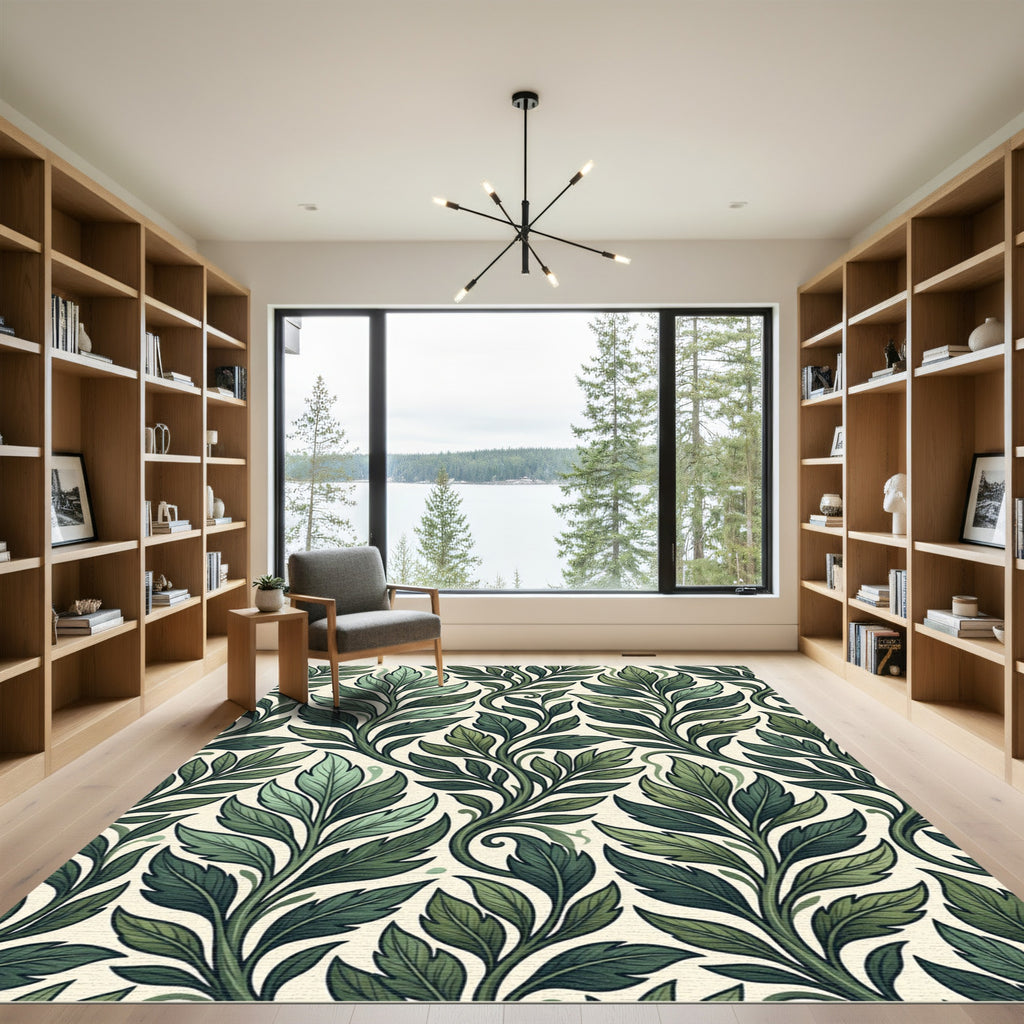 Verdant Green Leaf Vine Art Nouveau Rug