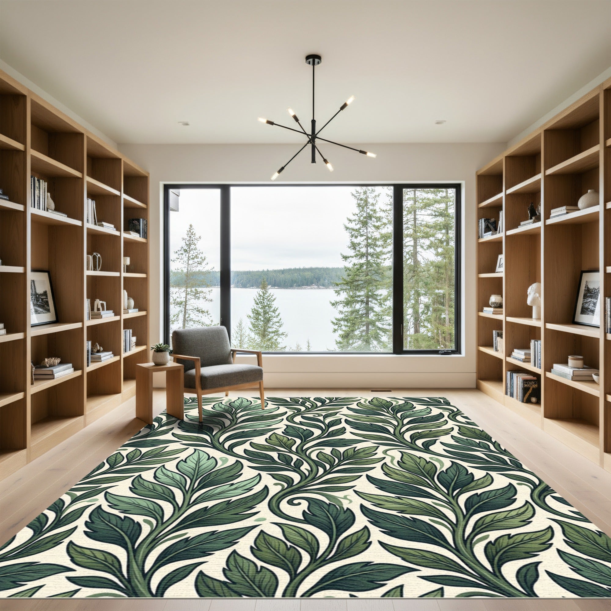 Verdant Green Leaf Vine Art Nouveau Rug