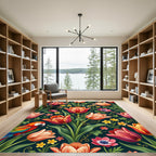 Vibrant Tropical Parrot and Tulip Garden Rug
