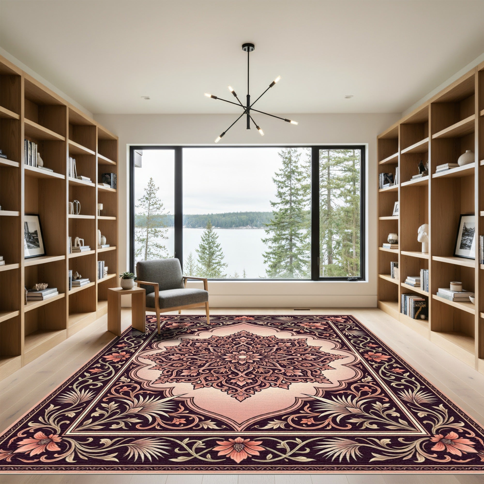 Coral Floral Medallion Vintage Border Rug